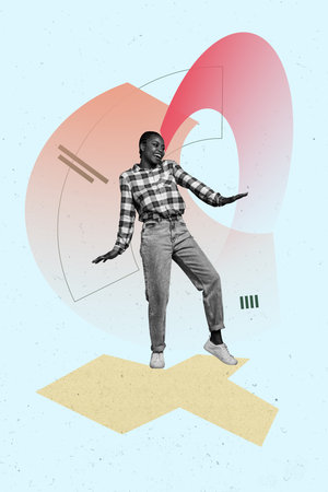 Vertical sketch 3d collage poster of happy girl dance relax party concert performance celebration music entertainment eventの写真素材