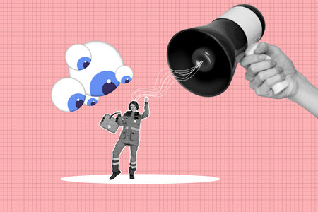 Composite sketch image design trend artwork collage of eye control vision labor young lady medical...