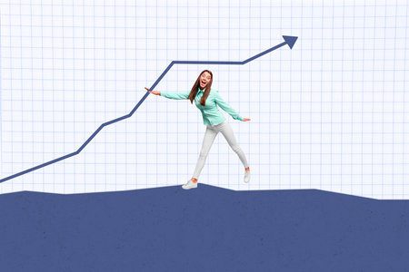 Image pop 3d zine full collage of happy businessman businesswoman stand arrow development career chance promotion employeeの写真素材