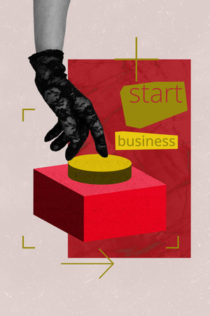 3d sketch image vertical collage of human hands pull new venture business startup project...