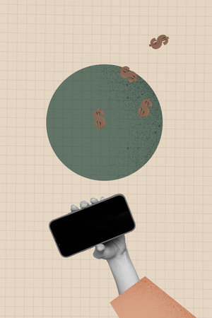 Vertical pop sketch 3d collage of business partners hand hold dollar coin money transaction cooperation bitcoin profit financeの写真素材