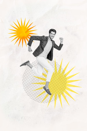 Banner poster trend collage of happy girl guy dance weekend chill celebration party relax entertainment enjoy holiday musicの写真素材