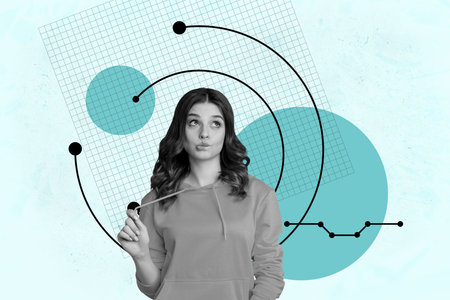 Artwork pop 3d zine full collage of happy businessman businesswoman stand arrow development career chance promotion employeeの写真素材