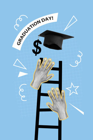 Template sketch image composite collage of knowledge academic ladder hand hold education hat success study graduation day money dollar