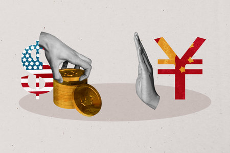 3d sketch poster trend collage image of hands show stop gesture america china flag conflict...