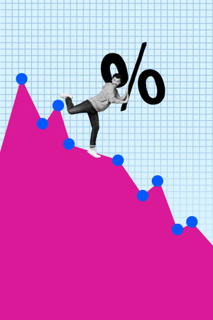 Vertical 3d art pop image collage of happy businesswoman businessman stand graph development economy...