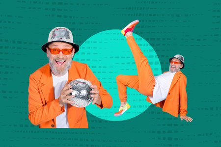 Pop zine full 3d artwork collage of happy hipster guy dance weekend occasion relax party celebration...
