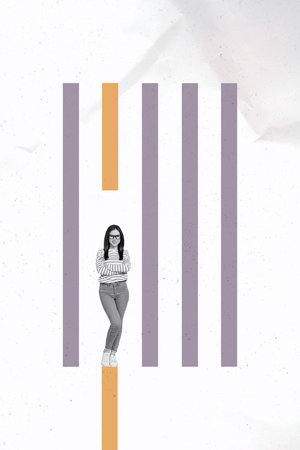 Abstract pop collage of person cross hands inside color column shape over white backgroundの写真素材