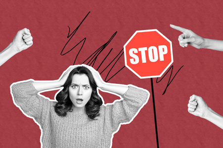 3D collage trend artwork composite poster of bullying pressure crime victim harassment problem young...
