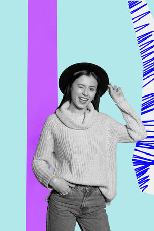 Image 3d zine vertical collage of happy hipster girl guy dance weekend disco vintage occasion enjoy...