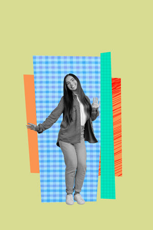 Image 3d zine vertical collage of happy hipster girl guy dance weekend disco vintage occasion enjoy event clubbing partyの写真素材