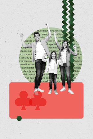 Image 3d zine vertical poster collage of happy girl guy small kid mother daughter family day celebration bonding parenthoodの写真素材