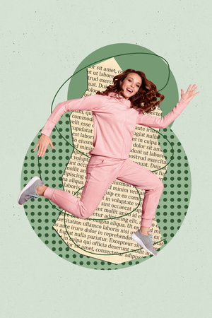 Trendy 3d zine vertical photo collage of happy girl dance weekend celebration vibe event chill party discotheque clubbing holidayの写真素材