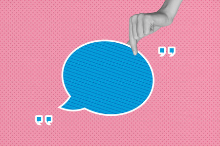 3d zine full image art collage of hand show bubble communication icon speech conversation talk...