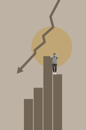 Design zine 3d poster image photo collage of inexperienced businesswoman businessman stand arrow recession crisis economyの写真素材