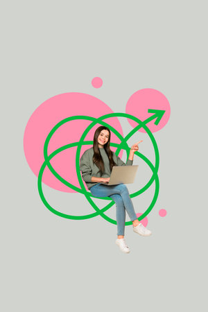 Collage of funny person navigating tangled lines symbolizing confusion challenge complexity business mental struggleの写真素材