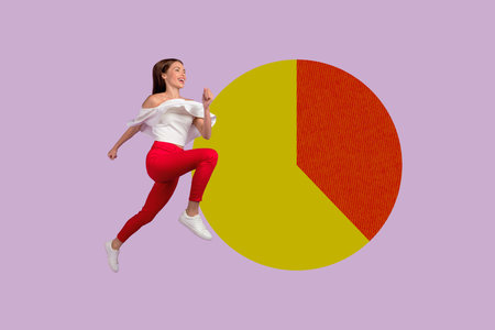 Trendy art creative full pop photo collage of happy businesswoman businessman walk diagram graph development chance careerの写真素材