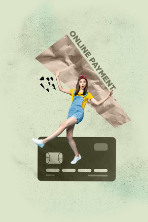 Banner 3d image pop vertical collage of happy businessman businesswoman stand credit card deposit ebank capital transactionの写真素材