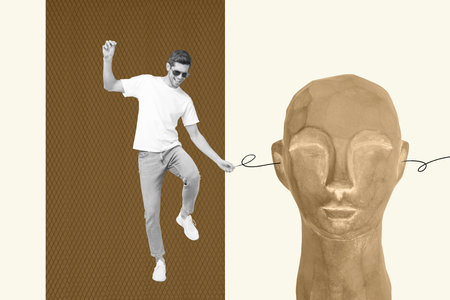 Full 3d art trend collage of happy girl dance doll pottery party dummy museum excursion dance holiday celebration clubberの写真素材