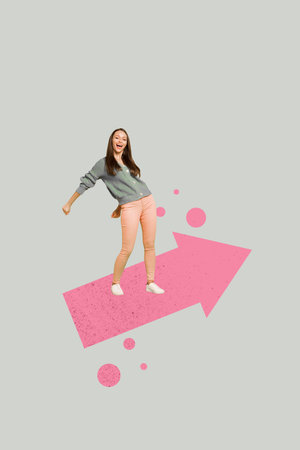 Collage of person man woman analyzing financial data with rising arrows symbolizing growth success income sale purchaseの写真素材