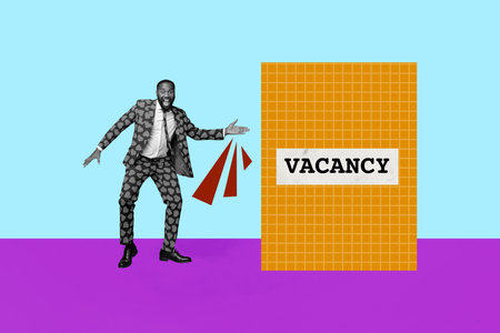 Sketch image sketch 3d collage poster of happy employee girl guy stand vacancy hiring search employment business human resources cvの写真素材