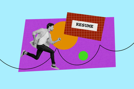 Sketch image sketch 3d collage poster of happy employee girl guy stand vacancy hiring search employment business human resources cvの写真素材