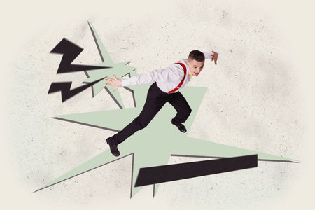 Creative sketch artwork pop collage of happy businessman businesswoman stand lightning job pressure aim achievement workaholicの写真素材