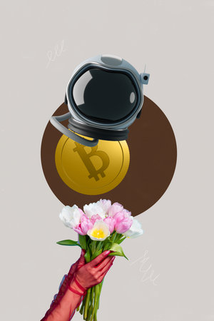Vertical art pop sketch 3d collage of business hand hold dollar coin money transaction helmet...