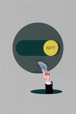 Vertical pop sketch 3d collage of business hand hold dollar coin money transaction cooperation...