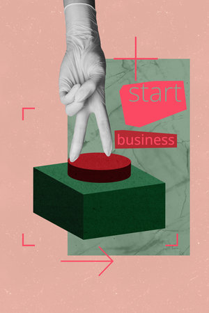 3d sketch image vertical collage of human hands pull new venture business startup project...