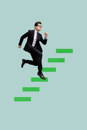 Composite 3d banner art pop image collage of happy businesswoman businessman stand chart statistics...
