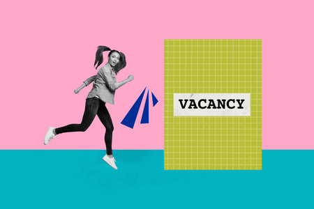 Sketch image sketch 3d collage poster of happy employee girl guy stand vacancy hiring search employment business human resources cvの写真素材