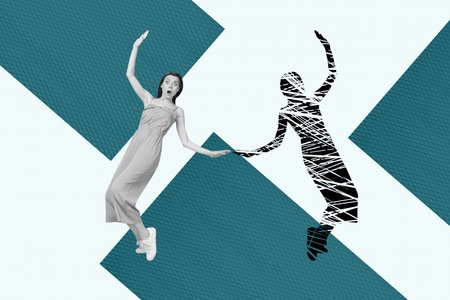 Banner full 3d artwork collage of happy girl guy dance shadow friend weekend chill party friday mood...