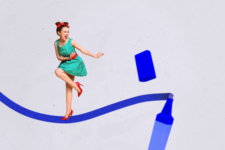 Sketch design trend artwork poster 3D photo collage of pinup style young lady dance line drawing hand pencil sketch classic markerの写真素材