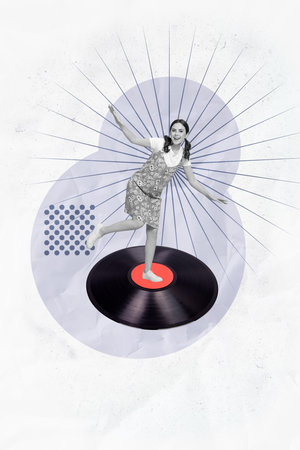 3d vertical art collage of happy girl guy dance nightclub vintage celebration holiday note melody...