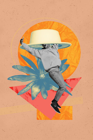 Poster 3d pop poster art collage of happy girl guy dance spring wildflower bloom boogie disco celebration chill entertainmentの写真素材