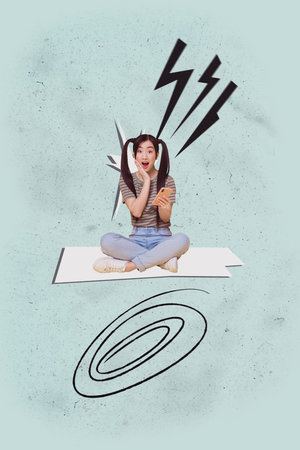 Creative sketch artwork pop collage of happy businessman businesswoman stand lightning job pressure aim achievement workaholicの写真素材