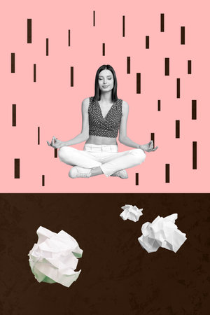 Image doodle vertical photo collage of happy girl guy stand doodle rain autumn sprint storm lightning bad weather cyclone paperの写真素材