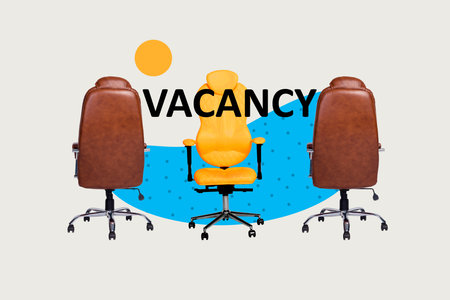Full 3d poster artwork banner collage of free vacancy search candidate human resources concept office armchair manager workの写真素材