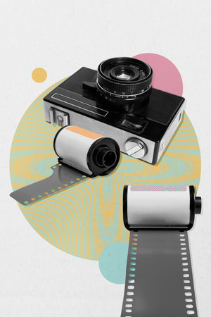 Trend composite sketch template 3D photo collage of film strip paparazzi camera photo content cadre...