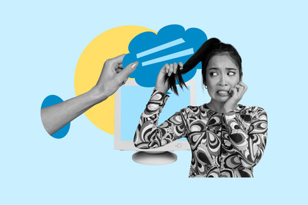 Collage of young people surrounded by digital chat windows symbolizing online communication social...
