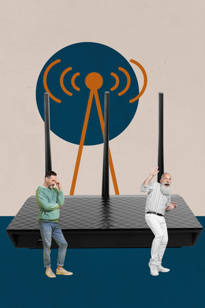 Collage Showing Smartphone laptop Wifi Icons Symbolizing Internet Connection Social Media Freelance...