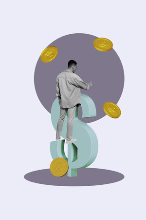 Pop zine sketch artwork collage of happy businessman businesswoman receive dollar capital earnings success development financeの写真素材