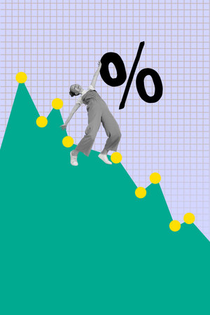 Vertical 3d art pop image collage of happy businesswoman businessman stand graph development economy percentage progressの写真素材