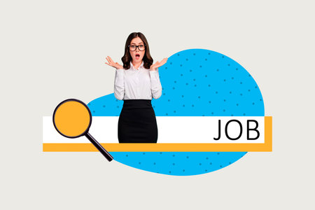 Art sketch image full 3d collage of shocked manager girl peek webpage search icon browser hr job vacancy business work officeの写真素材