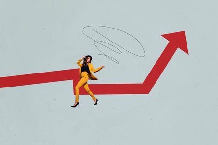 Financial Business Success Collage Showing Happy person With Upward Arrow Symbolizing Money Trading Growth Statsの写真素材