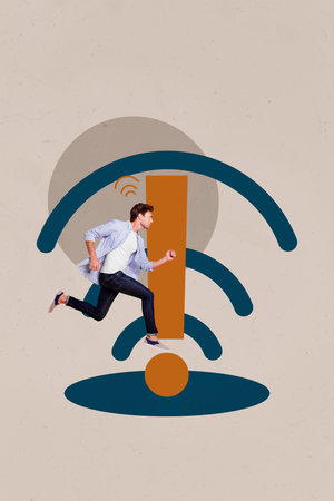Collage Showing Smartphone laptop Wifi Icons Symbolizing Internet Connection Social Media Freelance Bloggingの写真素材