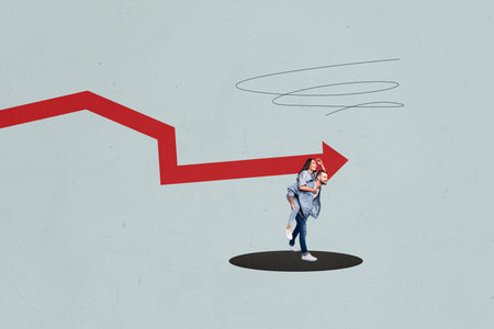 Financial Business Success Collage Showing Happy person With Upward Arrow Symbolizing Money Trading Growth Statsの写真素材