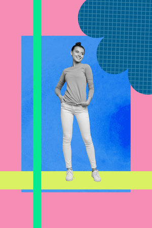 Exclusive artwork banner creative collage of happy girl guy dance chill party relax weekend celebration chill entertainmentの写真素材