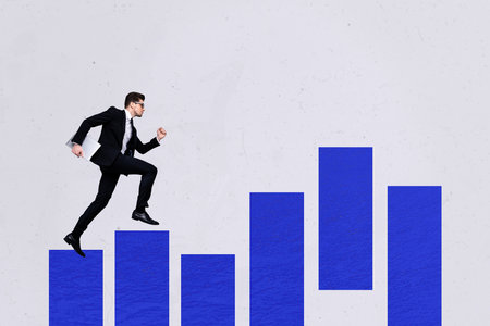 Template sketch image composite collage of target stats analyzing goal business young man formalwear confident walk up block hold laptopの写真素材